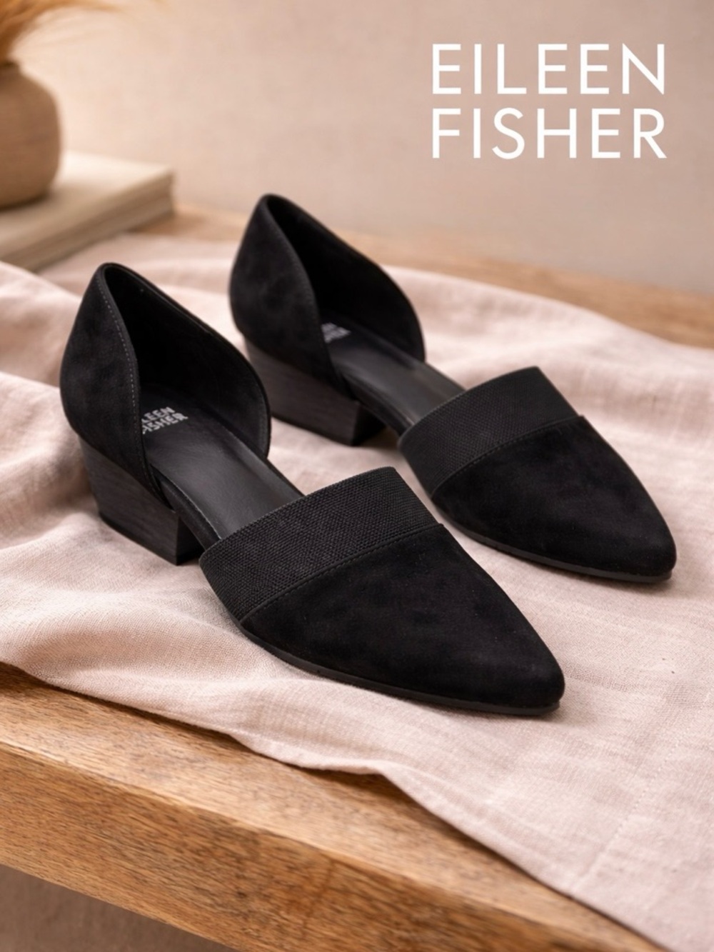 Eileen Fisher Black Suede Wedge Pumps – Size 6 – Minimalist Chic